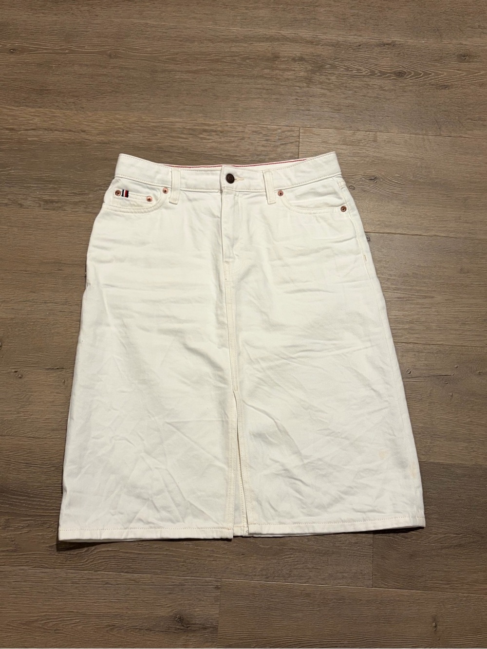 Tommy Hilfiger White Denim Midi Skirt with Front Seam